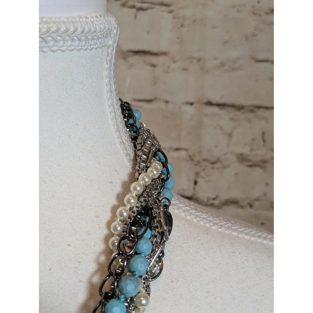 Chloe + Isabel Torsade Multi Strand Necklace In Twisted Chains Rhinestones 16